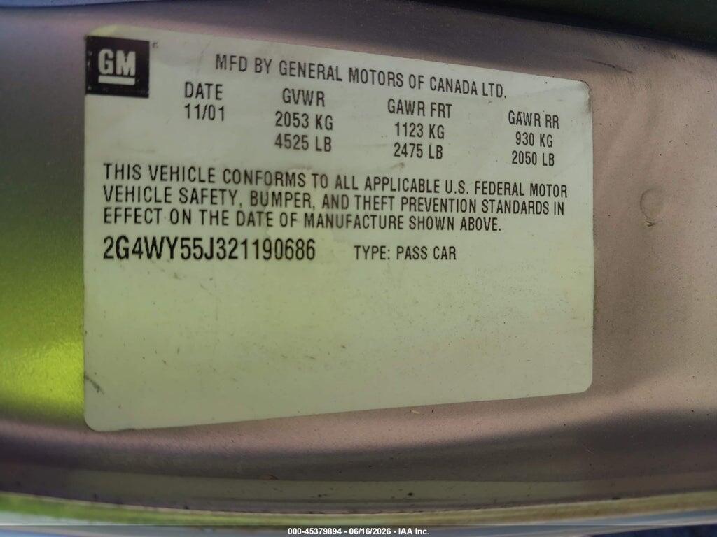 2G4WY55J321190686 2002 BUICK CENTURY photo no. 9