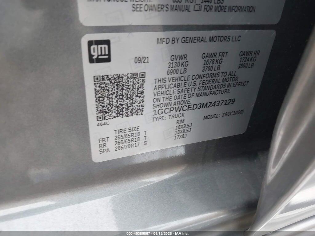 1GCPWCED3MZ437129 2021 CHEVROLET SILVERADO 1500 photo no. 9
