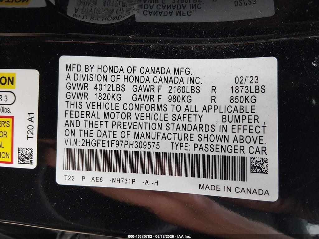 2HGFE1F97PH309575 2023 HONDA CIVIC photo no. 9