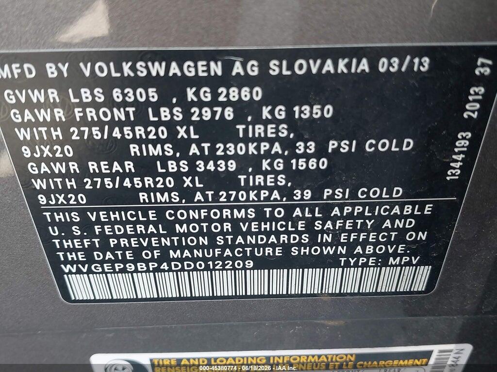 WVGEP9BP4DD012209 2013 VOLKSWAGEN TOUAREG photo no. 9