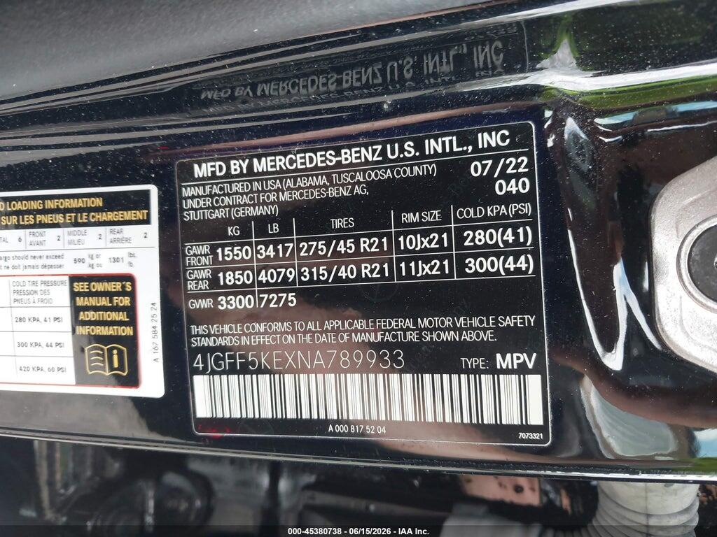 4JGFF5KEXNA789933 2022 MERCEDES-BENZ GLS 450 photo no. 9