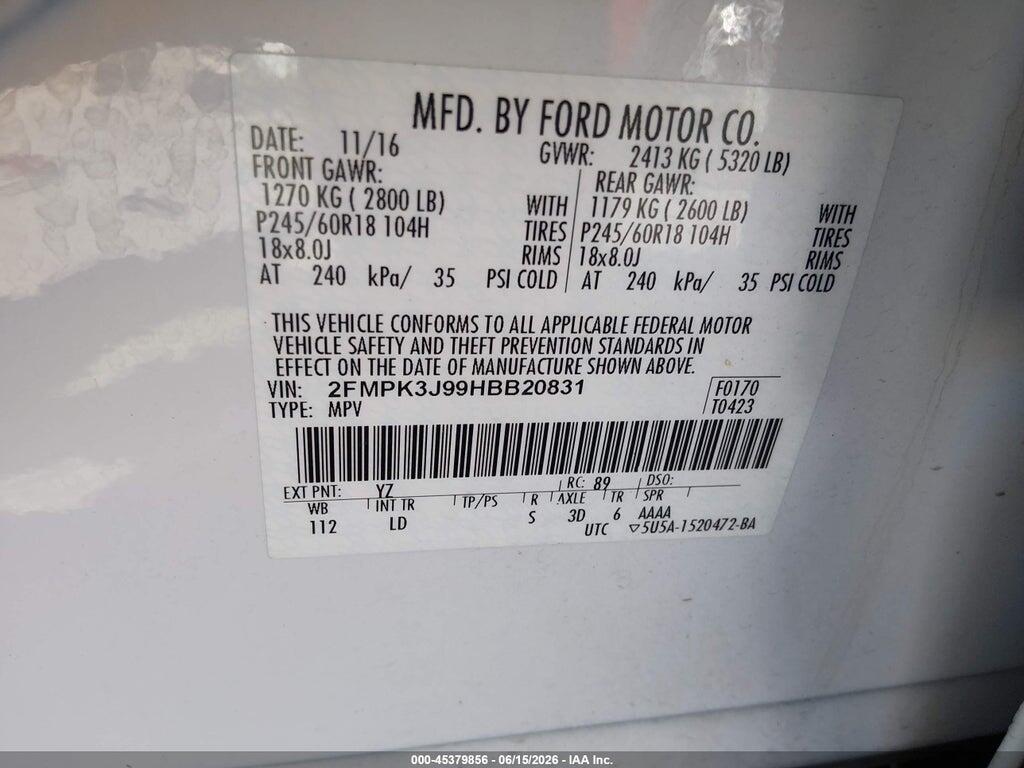 2FMPK3J99HBB20831 2017 FORD EDGE photo no. 9