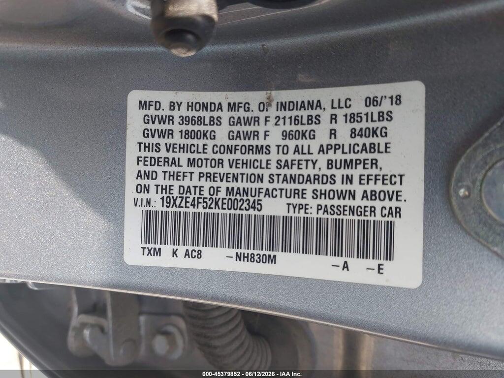 19XZE4F52KE002345 2019 HONDA INSIGHT photo no. 9