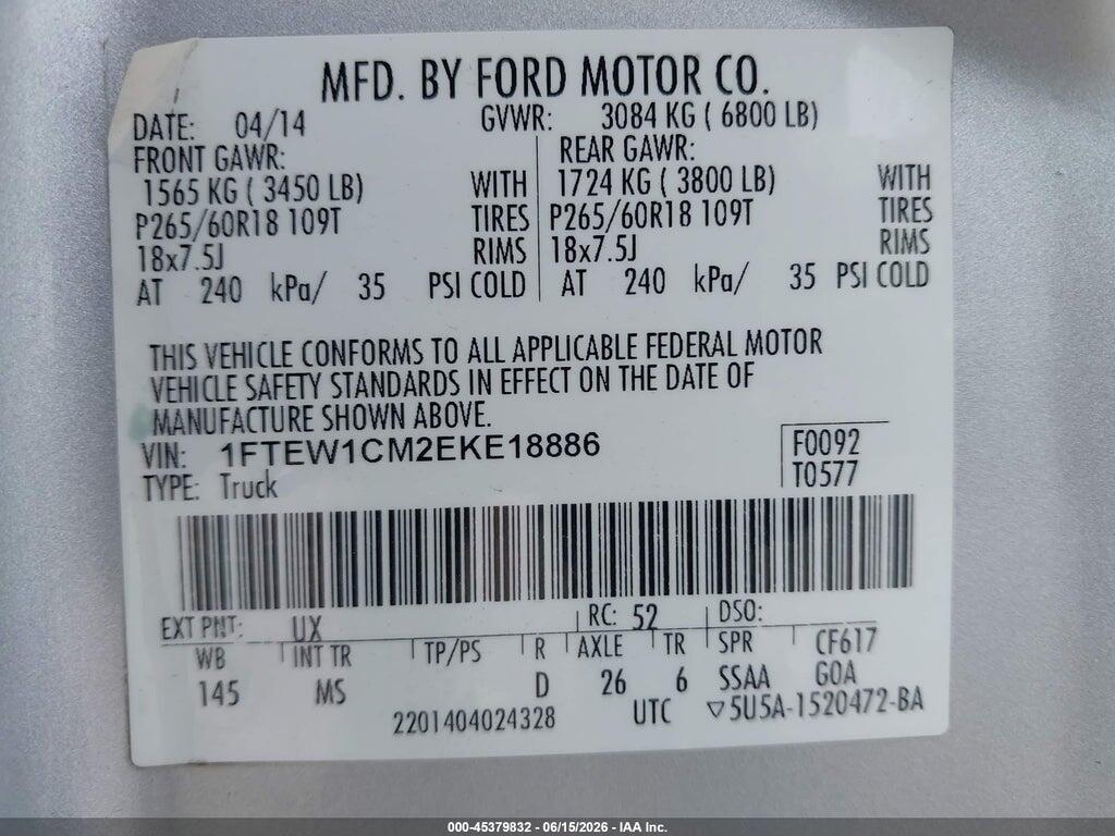 1FTEW1CM2EKE18886 2014 FORD F-150 photo no. 9