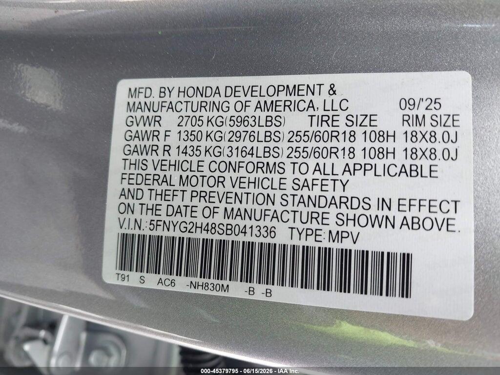 5FNYG2H48SB041336 2025 HONDA PILOT photo no. 9