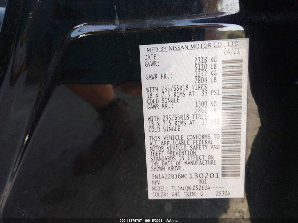 5N1AZ2BJ6MC130201 2021 NISSAN MURANO photo no. 9