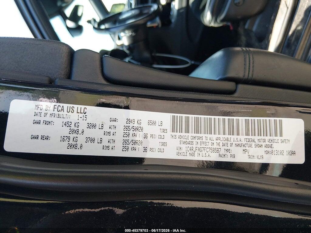 1C4RJFAG7FC758587 2015 JEEP GRAND CHEROKEE photo no. 9