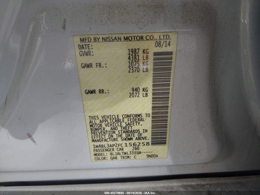1N4BL3AP2FC156258 2015 NISSAN ALTIMA photo no. 9