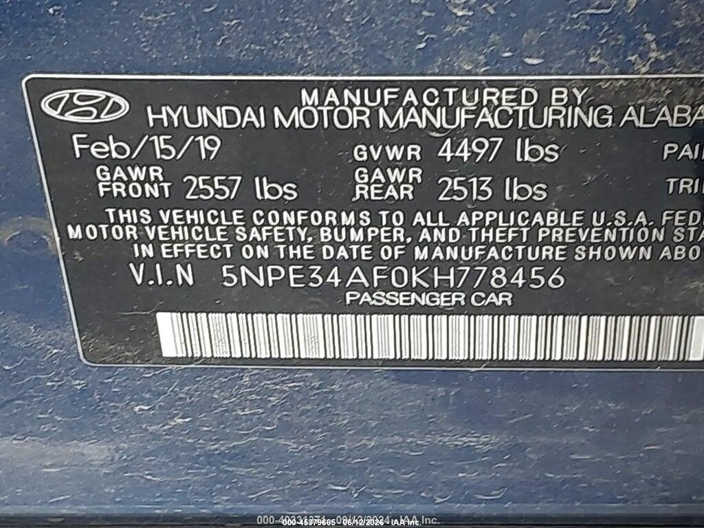 5NPE34AF0KH778456 2019 HYUNDAI SONATA photo no. 9