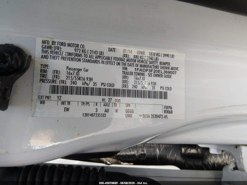 1FADP3F20EL369007 2014 FORD FOCUS photo no. 9