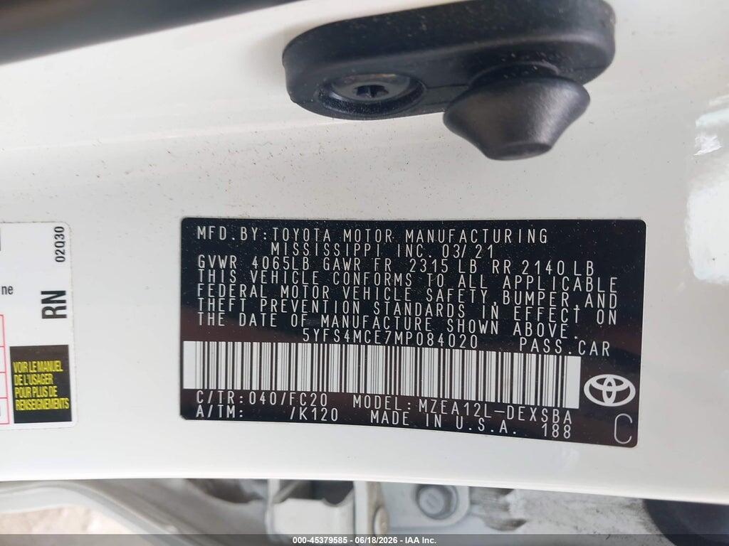 5YFS4MCE7MP084020 2021 TOYOTA COROLLA photo no. 9