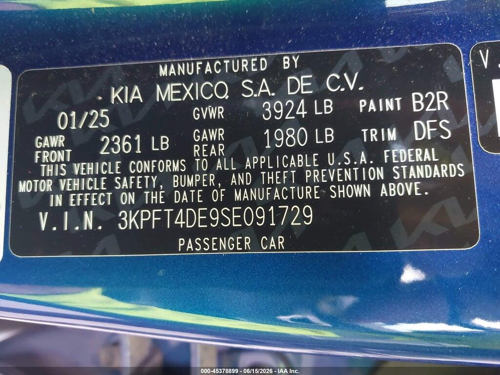 3KPFT4DE9SE091729 2025 KIA K4 photo no. 9