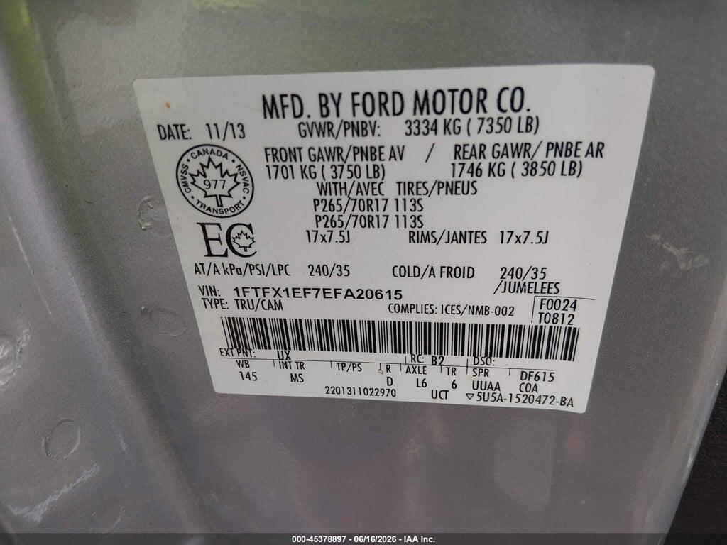 1FTFX1EF7EFA20615 2014 FORD F-150 photo no. 9