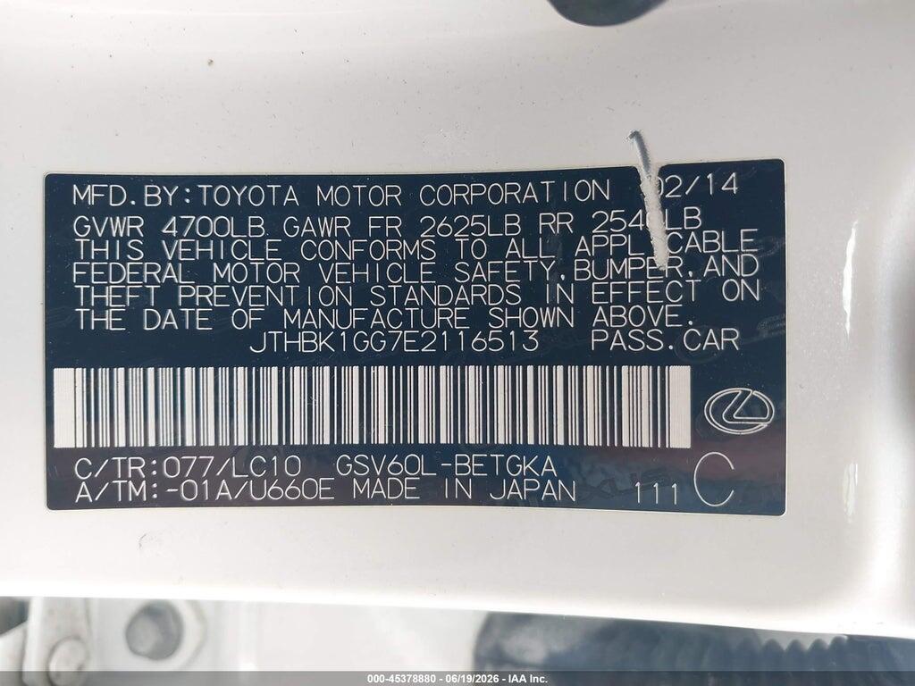 JTHBK1GG7E2116513 2014 LEXUS ES 350 photo no. 9