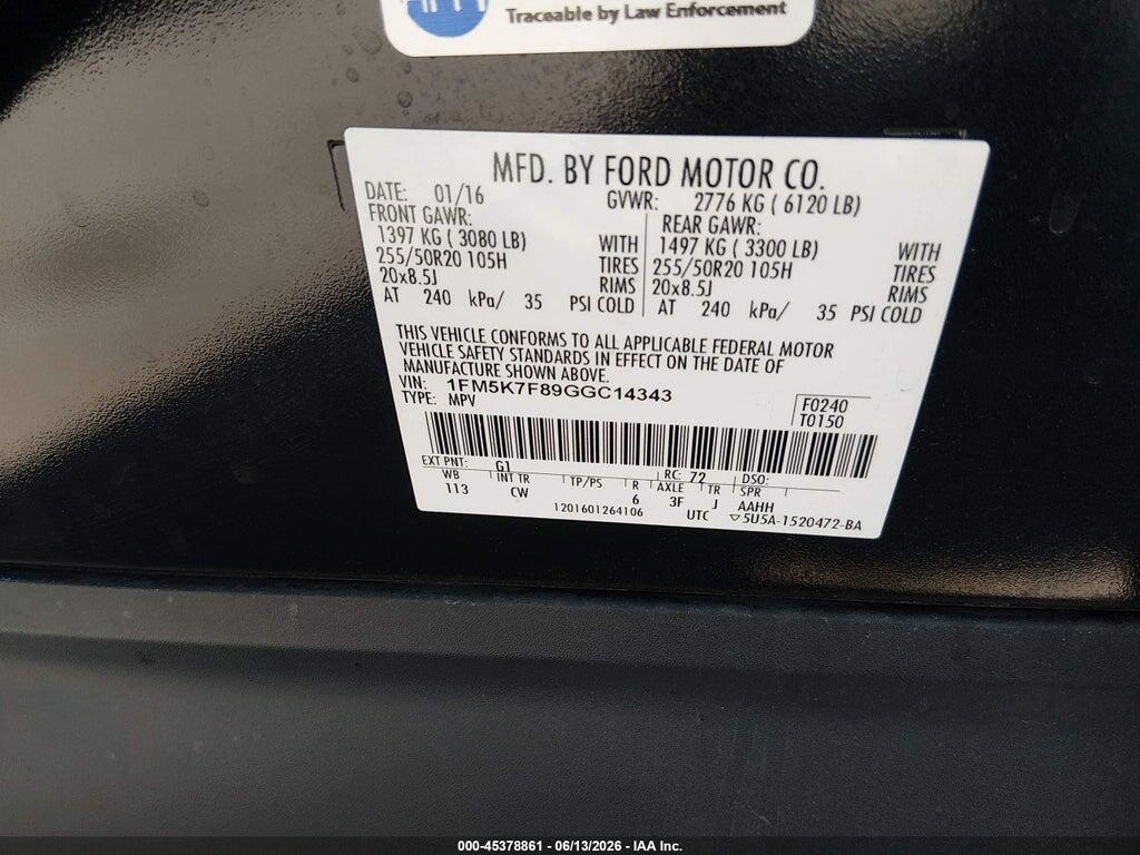 1FM5K7F89GGC14343 2016 FORD EXPLORER photo no. 9