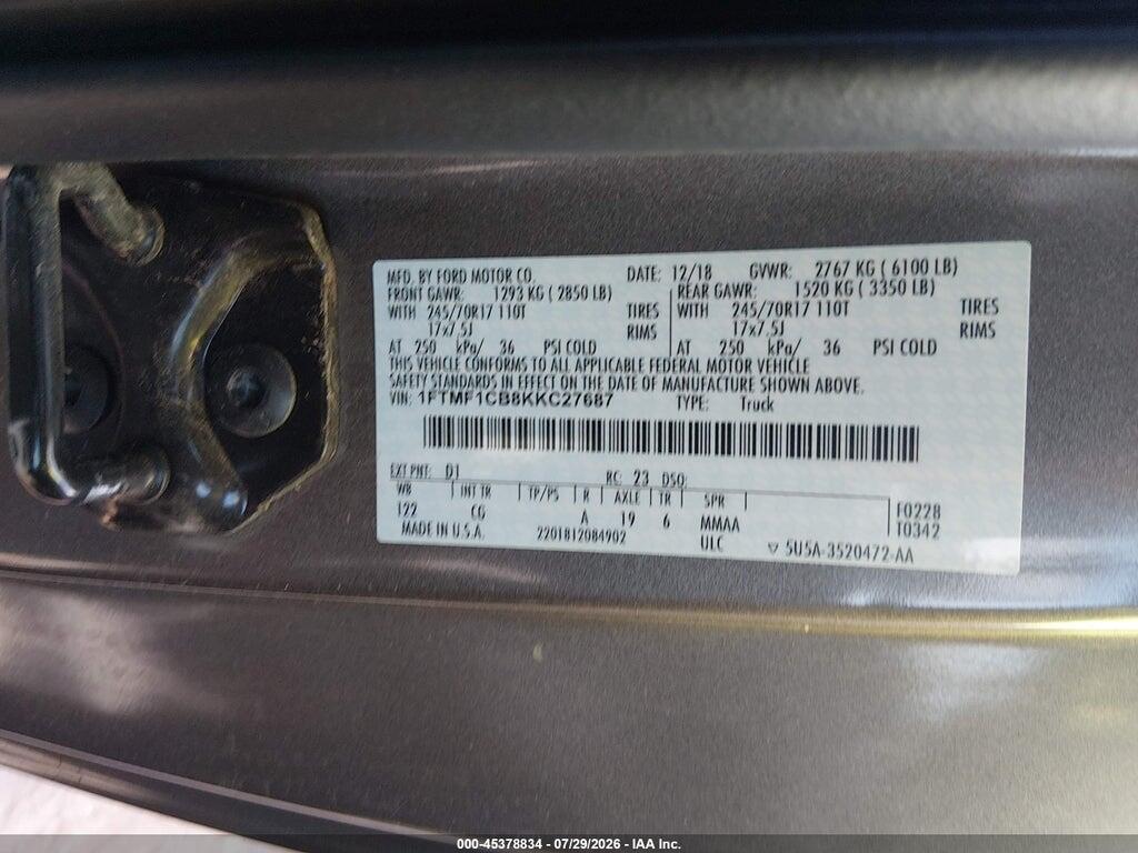 1FTMF1CB8KKC27687 2019 FORD F-150 photo no. 9