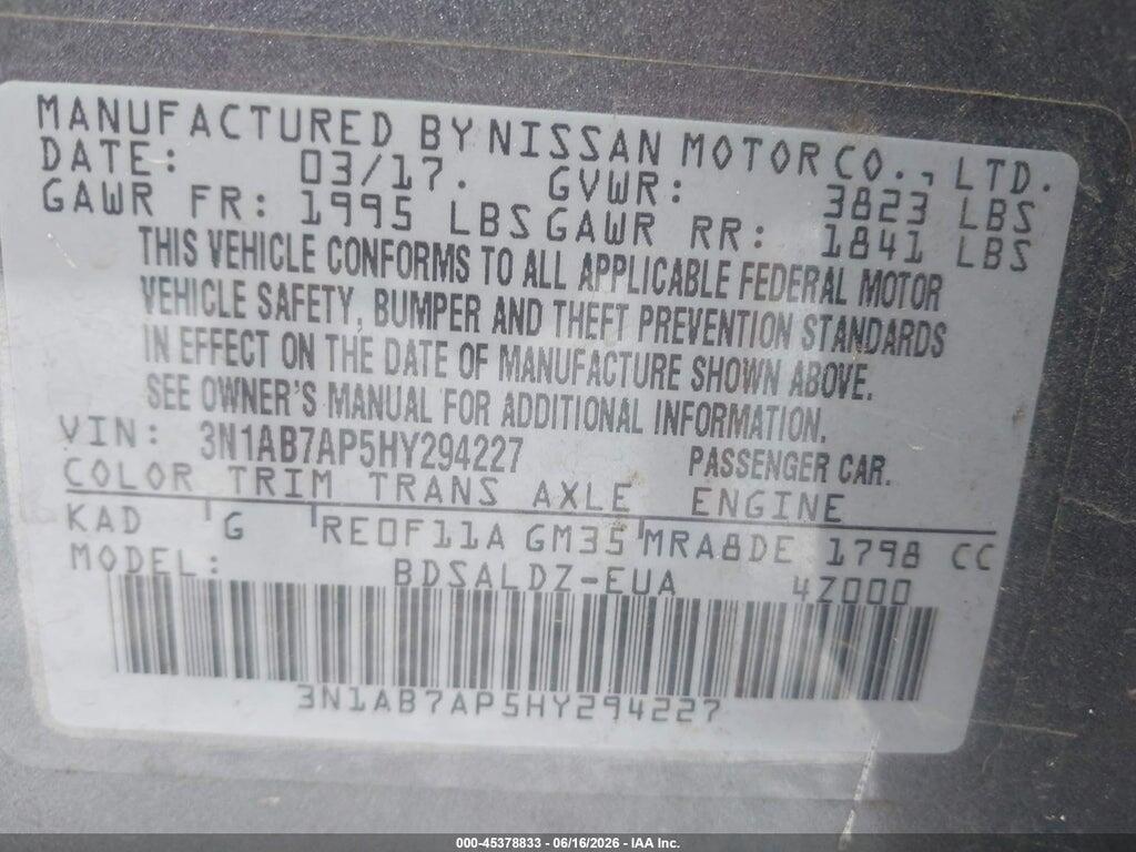 3N1AB7AP5HY294227 2017 NISSAN SENTRA photo no. 9