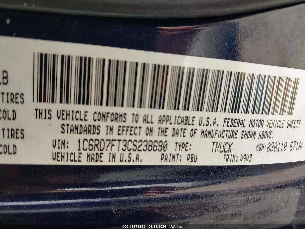 1C6RD7FT3CS238690 2012 RAM 1500 photo no. 9