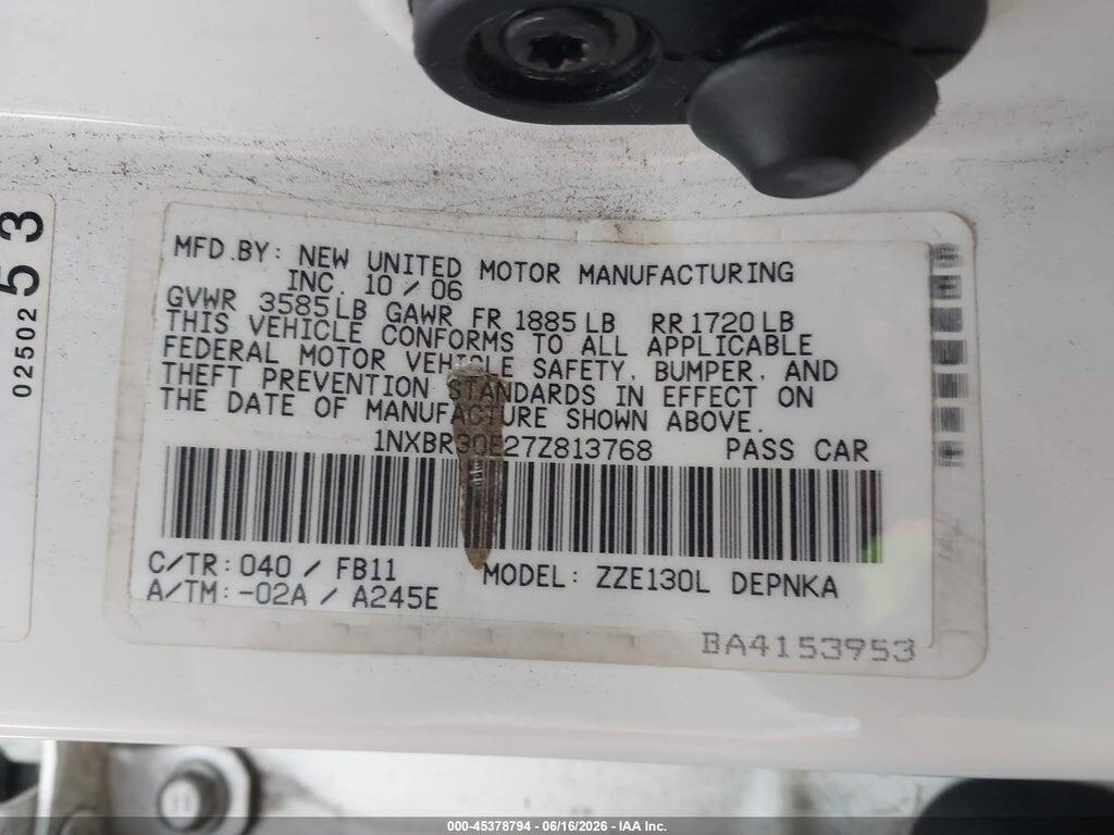 1NXBR30E27Z813768 2007 TOYOTA COROLLA photo no. 9