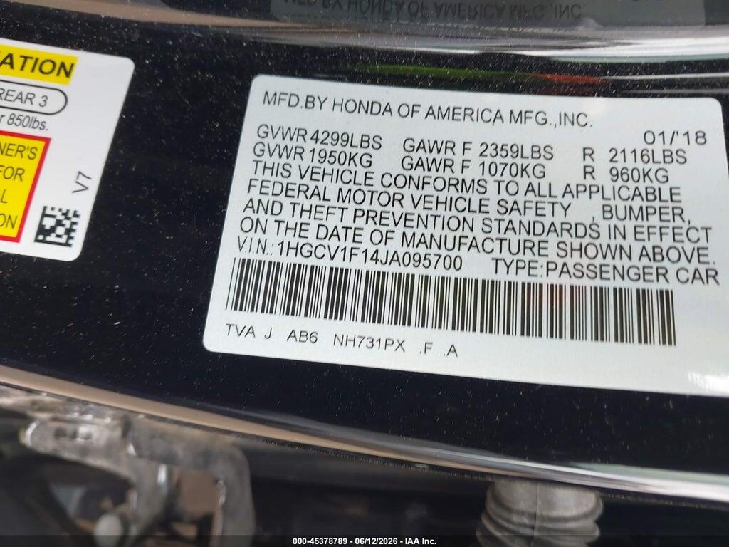 1HGCV1F14JA095700 2018 HONDA ACCORD photo no. 9