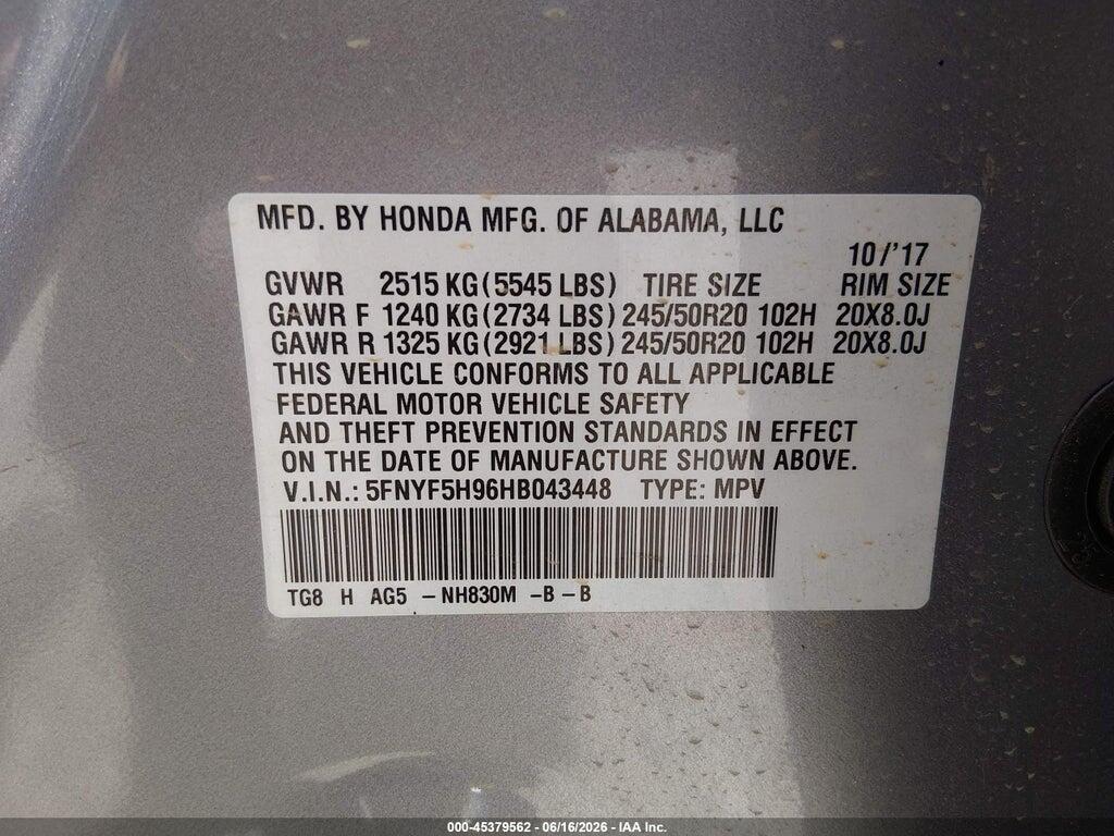5FNYF5H96HB043448 2017 HONDA PILOT photo no. 9