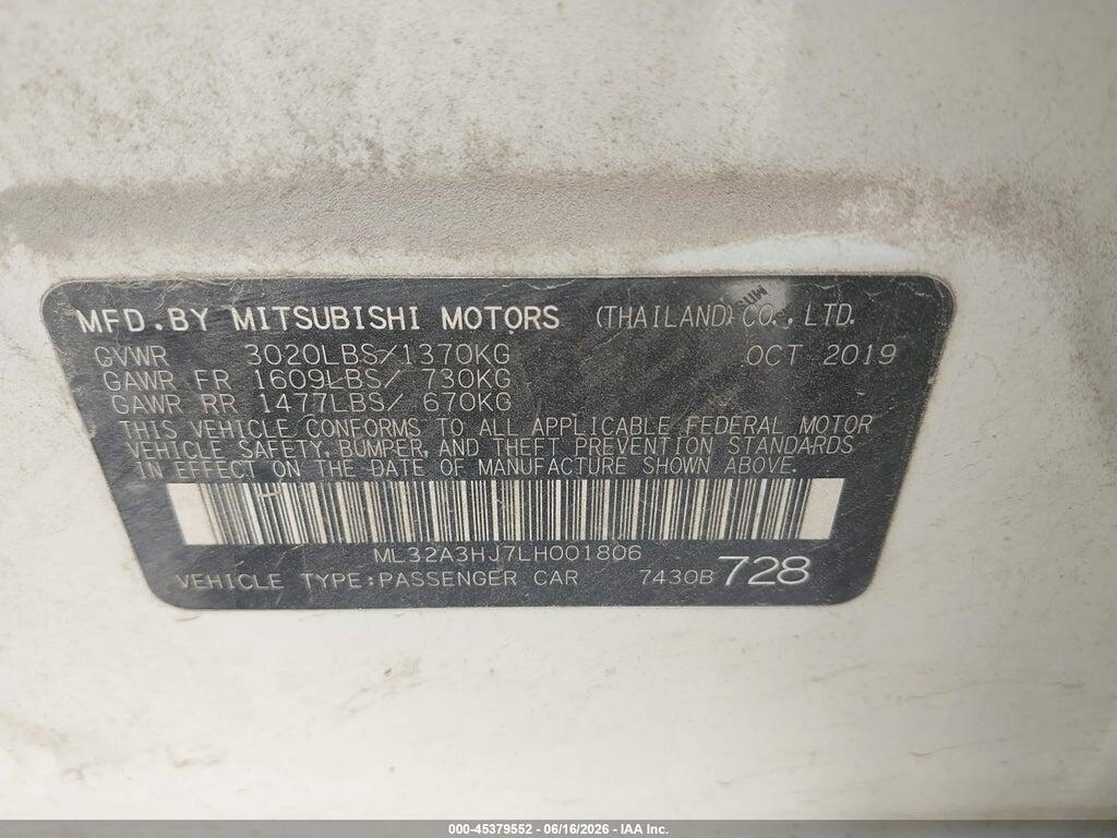ML32A3HJ7LH001806 2020 MITSUBISHI MIRAGE photo no. 9
