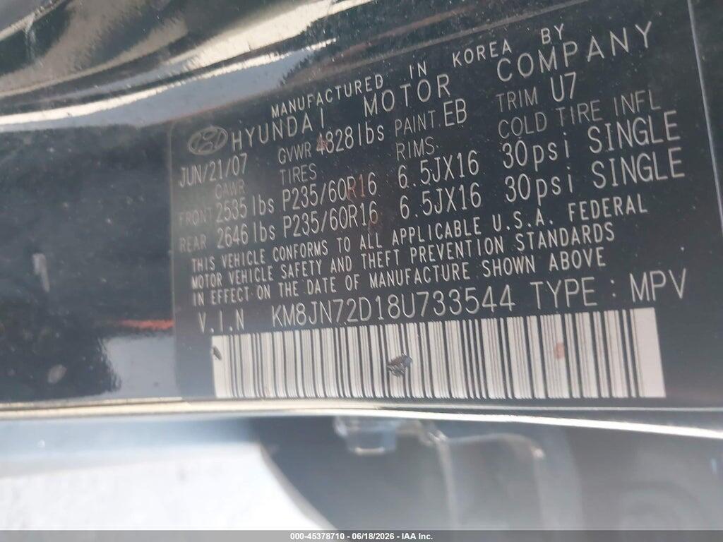 KM8JN72D18U733544 2008 HYUNDAI TUCSON photo no. 9