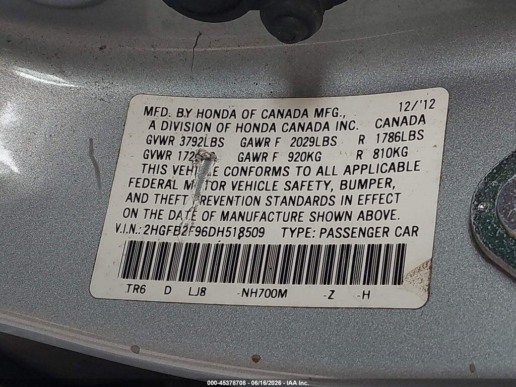 2HGFB2F96DH518509 2013 HONDA CIVIC photo no. 9
