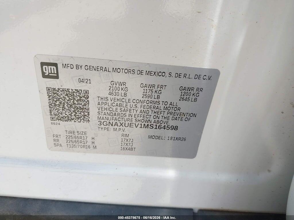 3GNAXUEV1MS164598 2021 CHEVROLET EQUINOX photo no. 9