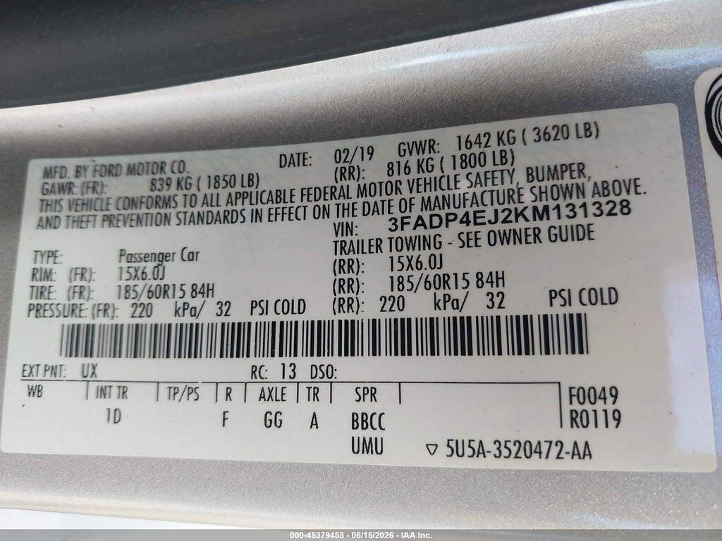 3FADP4EJ2KM131328 2019 FORD FIESTA photo no. 9