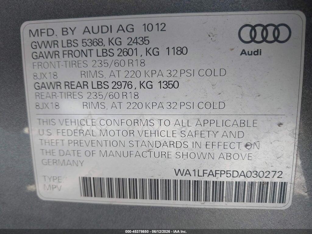 WA1LFAFP5DA030272 2013 AUDI Q5 photo no. 9