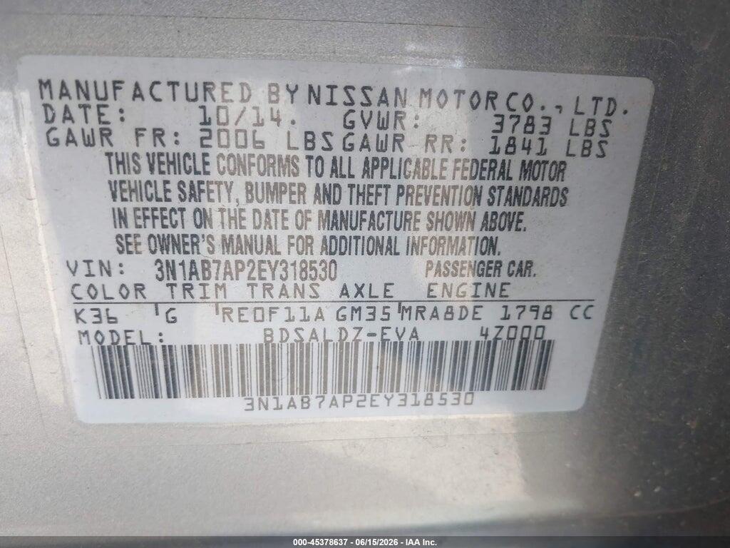 3N1AB7AP2EY318530 2014 NISSAN SENTRA photo no. 9