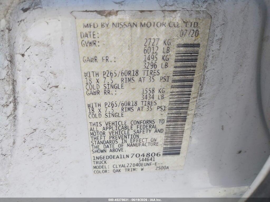1N6ED0EA1LN704806 2020 NISSAN FRONTIER photo no. 9