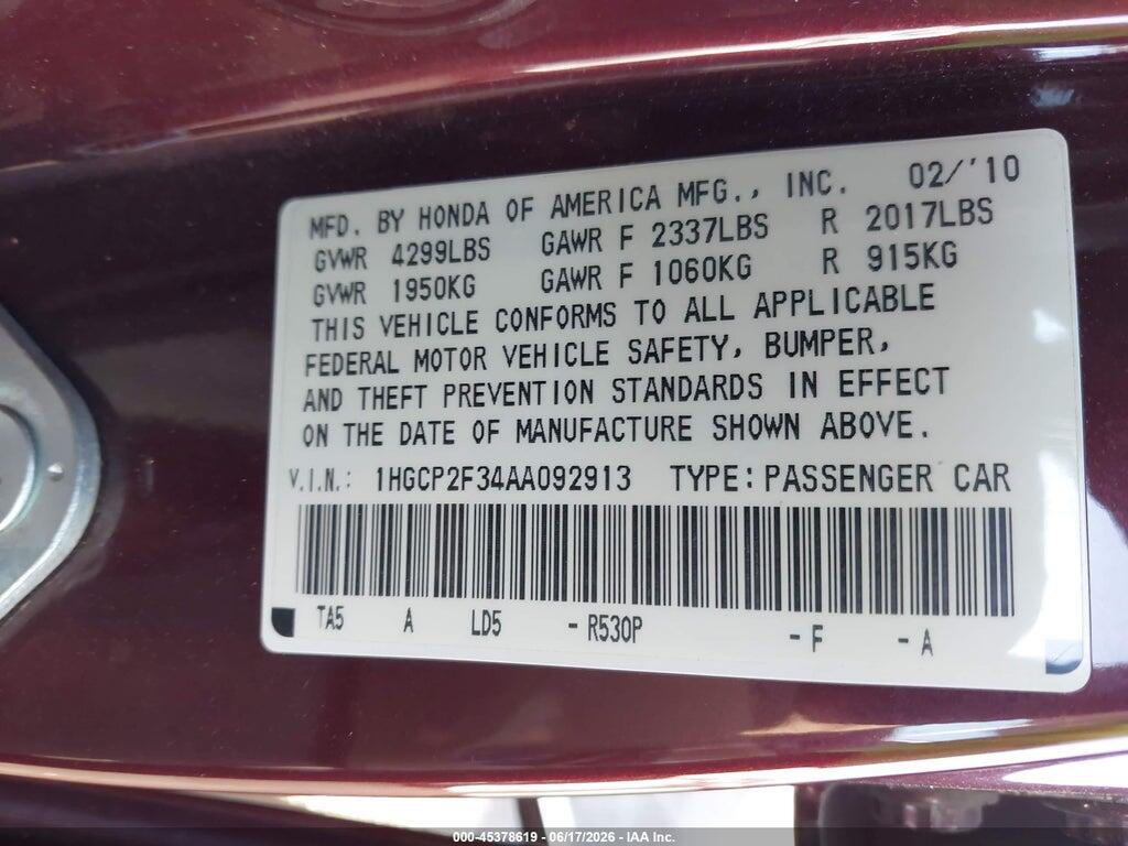 1HGCP2F34AA092913 2010 HONDA ACCORD photo no. 9
