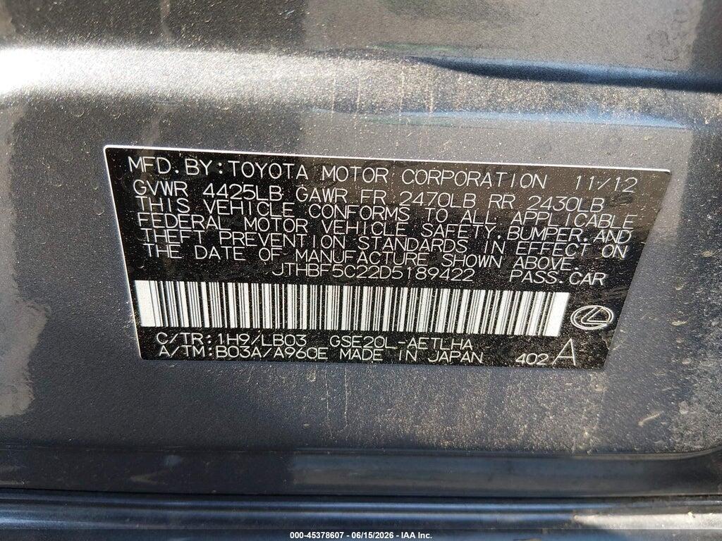 JTHBF5C22D5189422 2013 LEXUS IS 250 photo no. 9