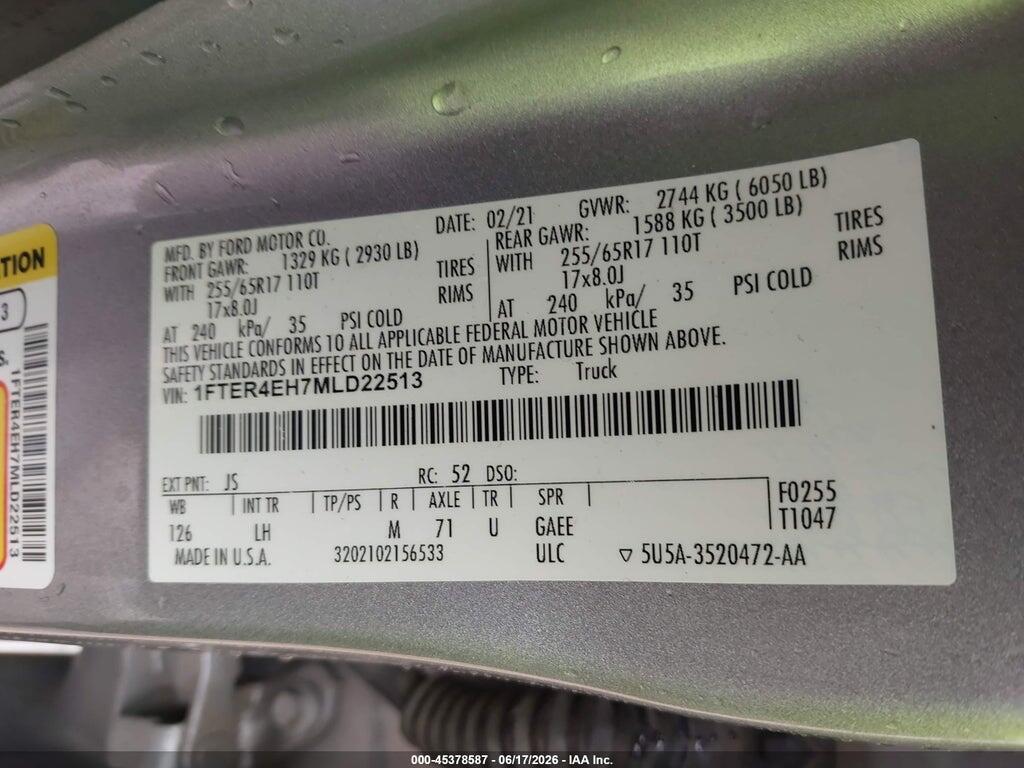 1FTER4EH7MLD22513 2021 FORD RANGER photo no. 9