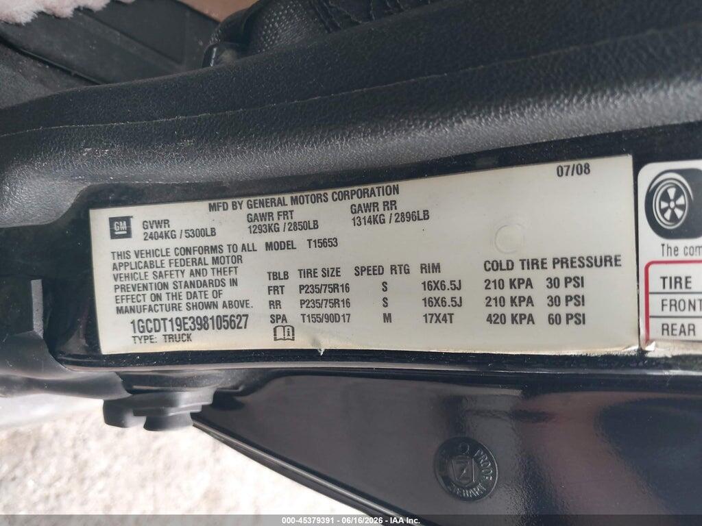 1GCDT19E398105627 2009 CHEVROLET COLORADO photo no. 9