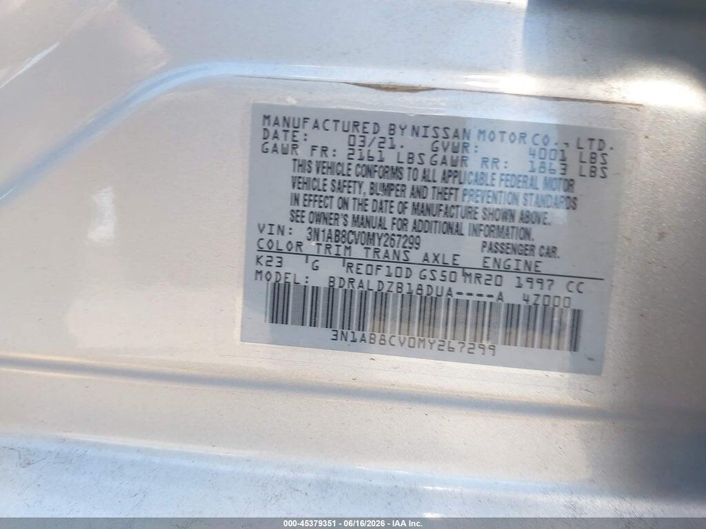 3N1AB8CV0MY267299 2021 NISSAN SENTRA photo no. 9