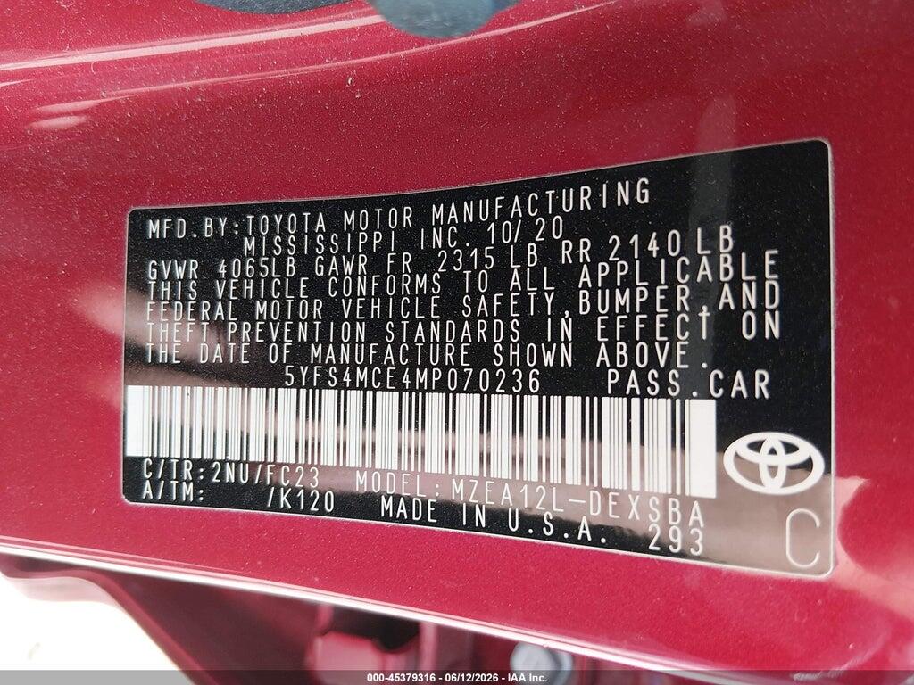 5YFS4MCE4MP070236 2021 TOYOTA COROLLA photo no. 9