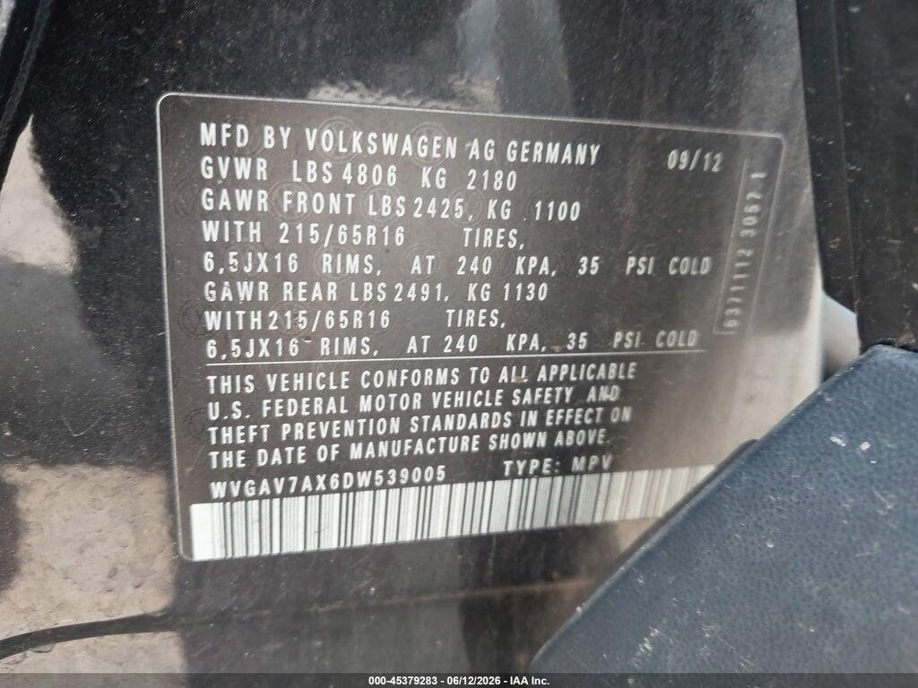 WVGAV7AX6DW539005 2013 VOLKSWAGEN TIGUAN photo no. 9