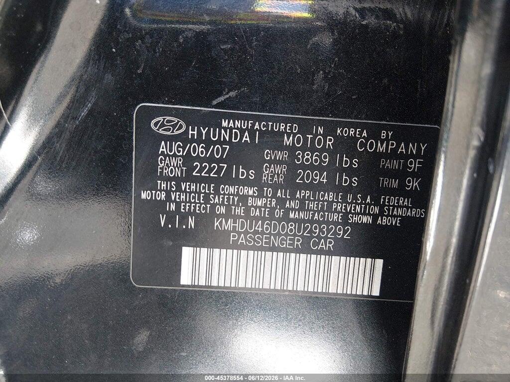 KMHDU46D08U293292 2008 HYUNDAI ELANTRA photo no. 9