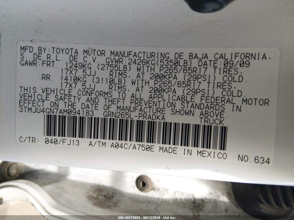 3TMJU4GN7AM094183 2010 TOYOTA TACOMA photo no. 9