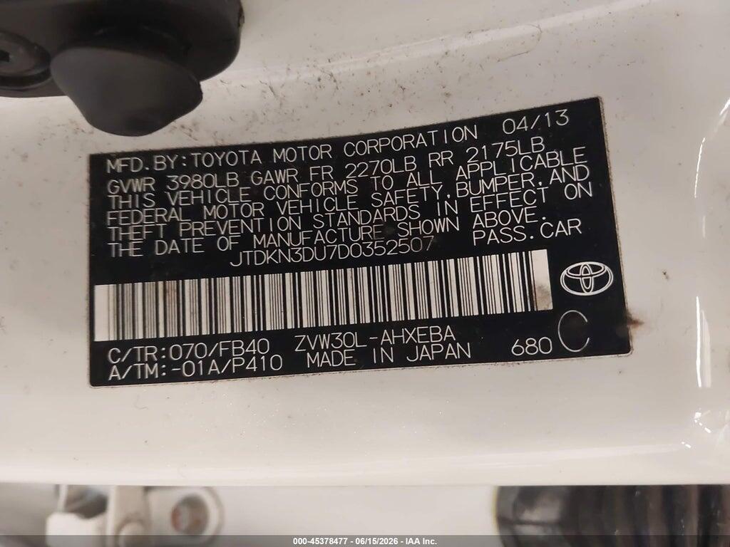 JTDKN3DU7D0352507 2013 TOYOTA PRIUS photo no. 9
