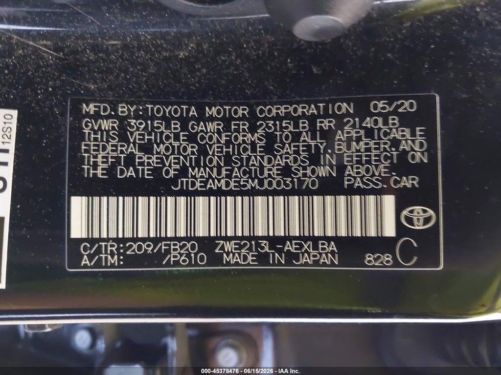 JTDEAMDE5MJ003170 2021 TOYOTA COROLLA photo no. 9