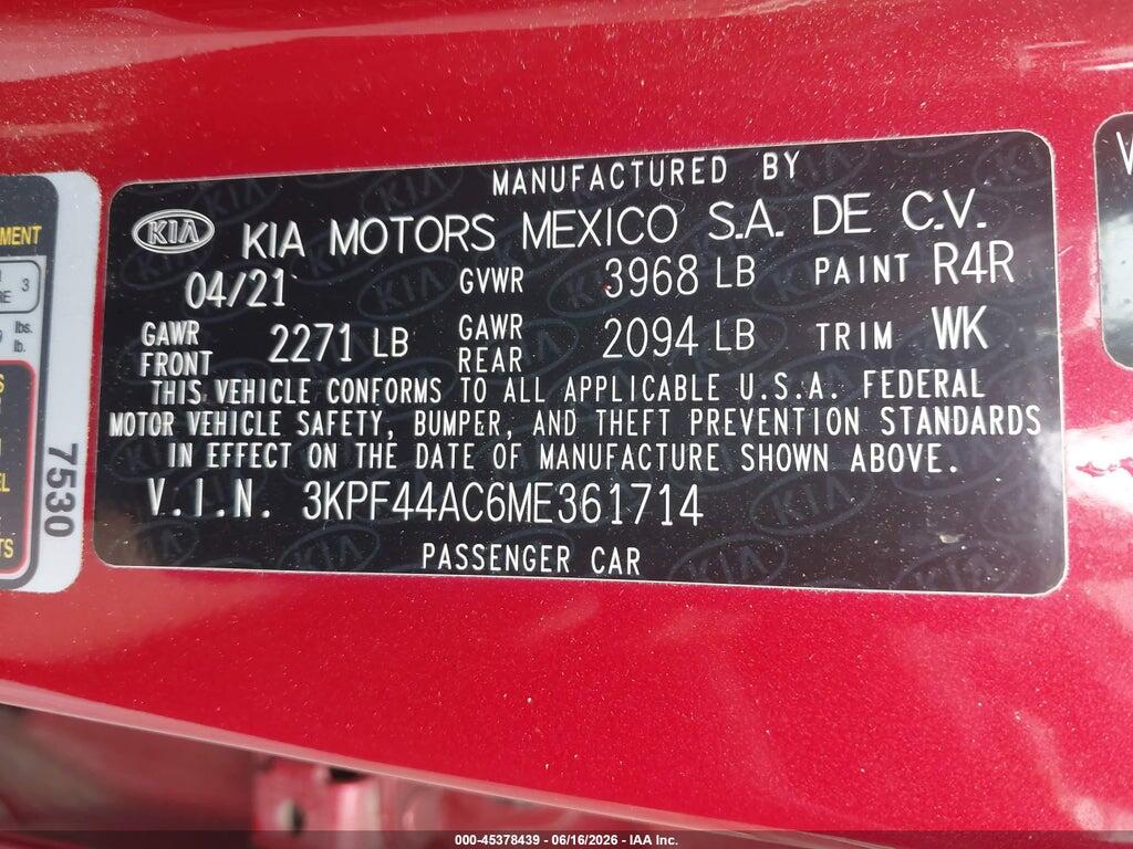 3KPF44AC6ME361714 2021 KIA FORTE photo no. 9