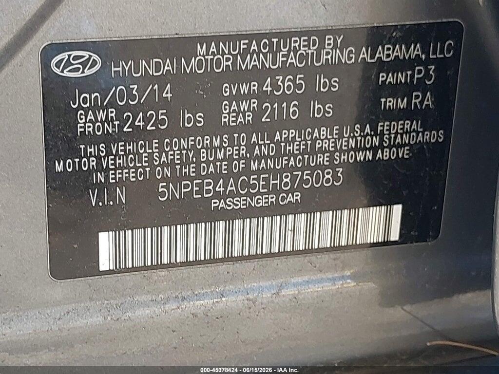 5NPEB4AC5EH875083 2014 HYUNDAI SONATA photo no. 9