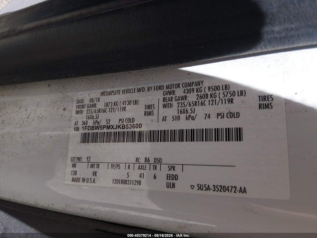 1FDBW5PMXJKB53600 2018 FORD TRANSIT-350 CUTAWAY photo no. 9