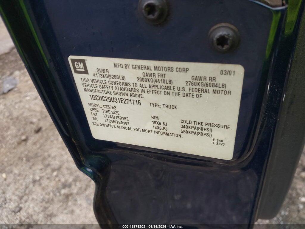 1GCHC29U31E271716 2001 CHEVROLET SILVERADO 2500HD photo no. 9