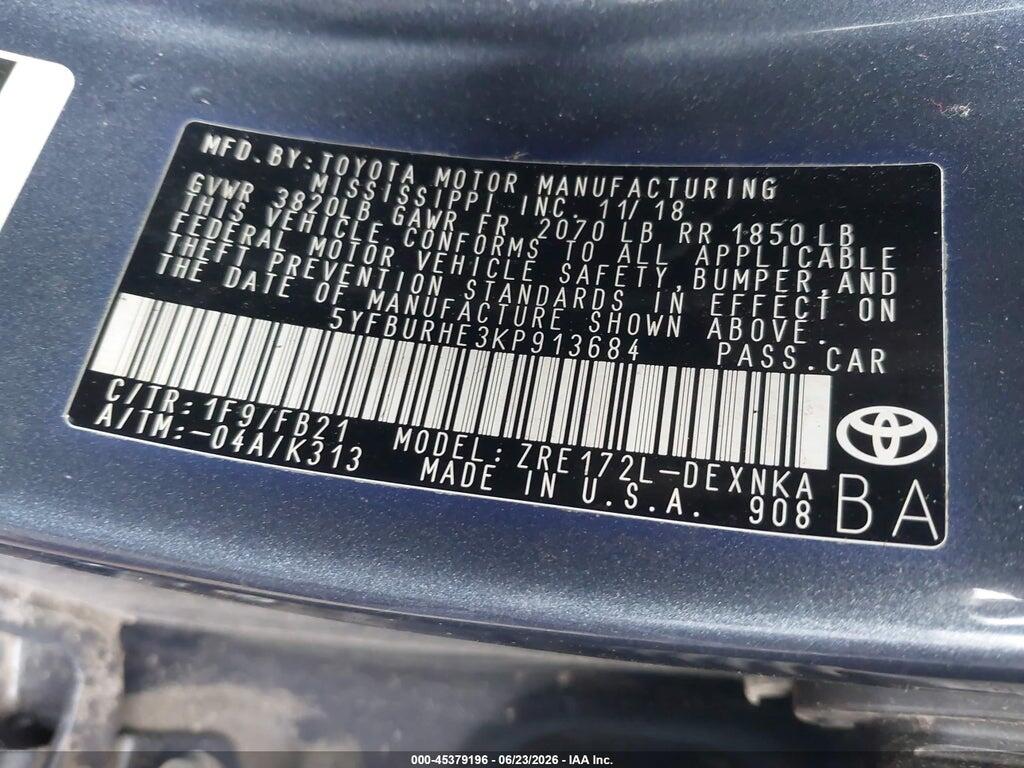 5YFBURHE3KP913684 2019 TOYOTA COROLLA photo no. 9