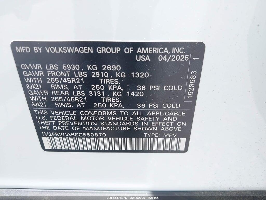 1V2FR2CA6SC550870 2025 VOLKSWAGEN ATLAS photo no. 9